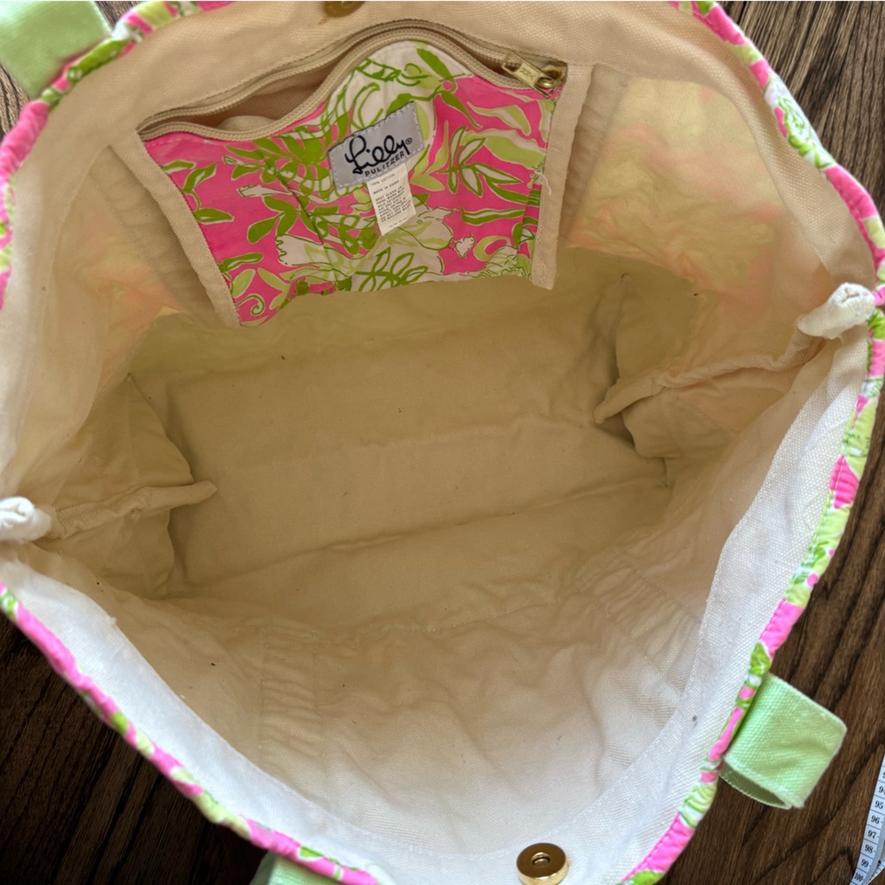 Lilly Pulitzer Canvas Tote Bag Monkeys Pink Green Animal Tropical Print Medium - Picture 5 of 8